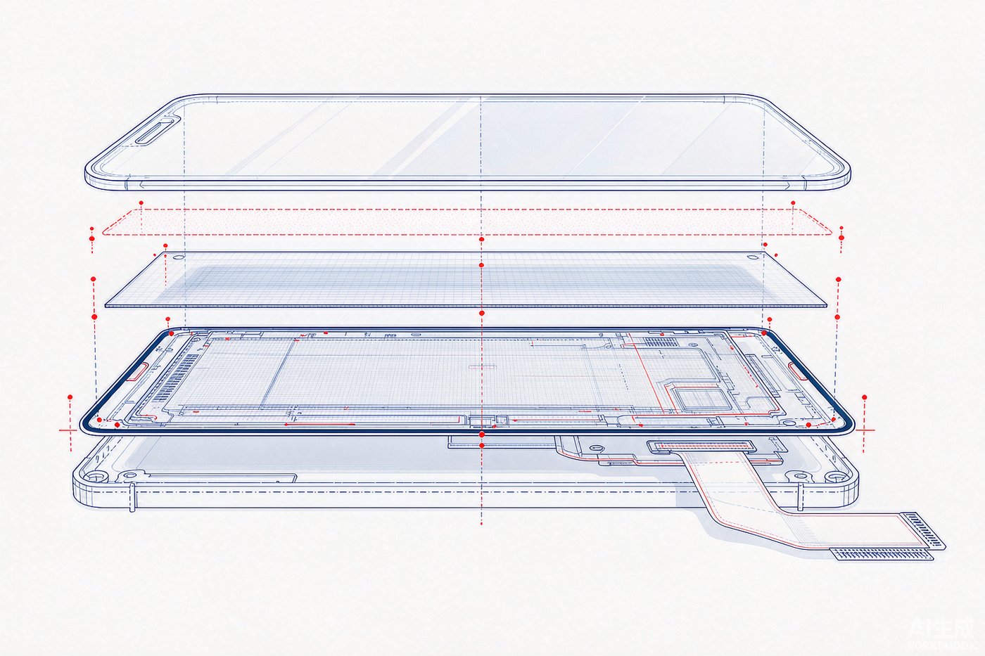 iPhone screen layered exploded view